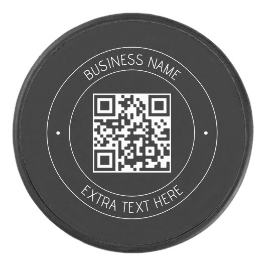 Ihr QR-Code und bearbeiteter Text | Schwarz/Weiß Eishockey Puck (Vorderseite)