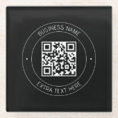 Ihr QR-Code und bearbeiteter Text | Schwarz/Weiß Glasuntersetzer (Vorderseite)