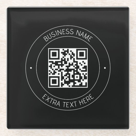 Ihr QR-Code und bearbeiteter Text | Schwarz/Weiß Glasuntersetzer (Vorderseite)
