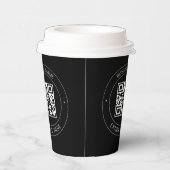 Ihr QR-Code und bearbeiteter Text | Schwarz/Weiß Pappbecher (Rechts)