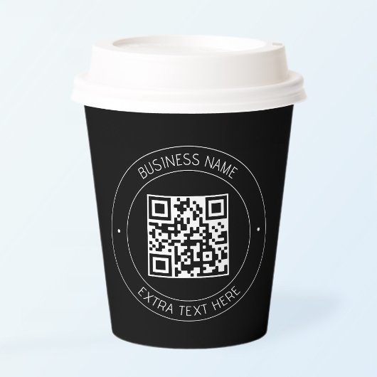 Ihr QR-Code und bearbeiteter Text | Schwarz/Weiß Pappbecher
