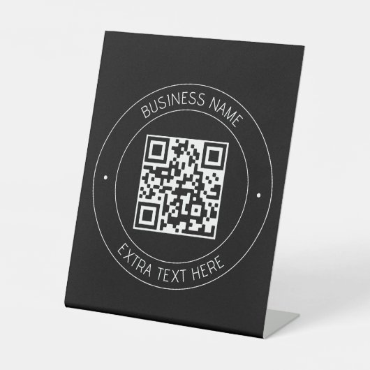 Ihr QR-Code und bearbeiteter Text | Schwarz/Weiß Sockelschild (Vorderseite)