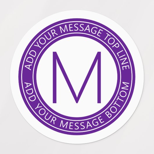 Ihr Rundschreiben und Monogramm | Lila wasserdicht Etiketten (Design 1)