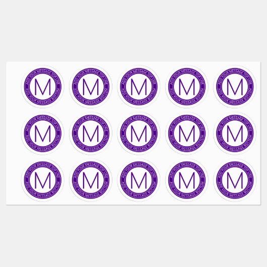 Ihr Rundschreiben und Monogramm | Lila wasserdicht Etiketten (Blatt)