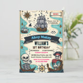 Ihr Schiff Kids Coole Flaggenschiff Pirate 1. Gebu Einladung (Stehend Vorderseite)