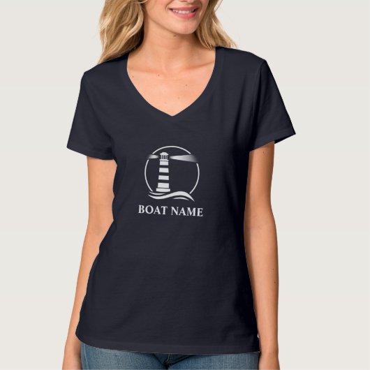 Ihr Schiff Name Nautical Lighthouse Ladys Navy T-Shirt (Vorderseite)
