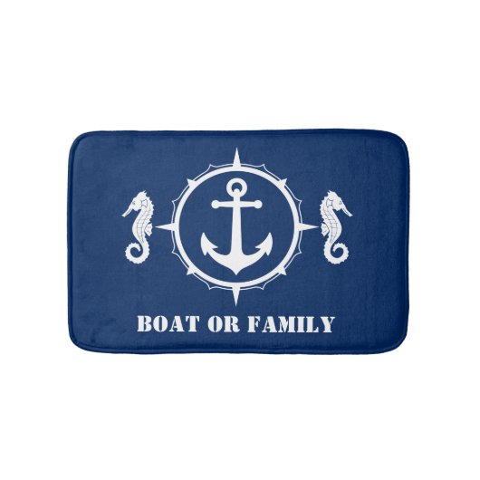 Ihr Schiff oder Familienname Seepferd Anchor Navy Badematte (Vorderseite)