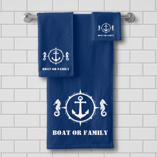 Ihr Schiff oder Familienname Seepferd Anchor Navy Badhandtuch Set