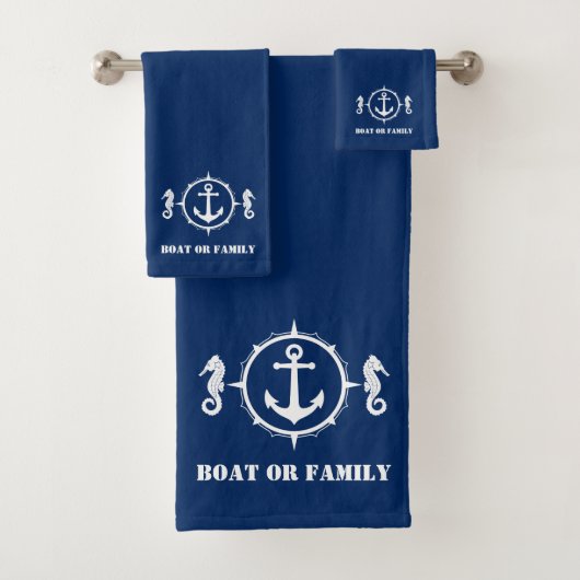 Ihr Schiff oder Familienname Seepferd Anker Navy B Badhandtuch Set (Insitu)