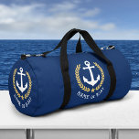 Ihr Schiff oder Name Anchor Gold Laurel Star Navy Duffle Bag<br><div class="desc">Eine nautische Themenreise oder ein Fitnessstudio mit Doppel-Tasche mit Ihrem personalisierten Namen oder Bootsnamen. Dieses Regaldesign besticht durch einen weißen Bootanker, der mit goldfarbenen Lorbeer-Blätter und einem goldenen Stern hervorgehoben wurde. Die Taschenfarbe ist reich marineblau oder man kann das Design leicht in eine beliebige Farbe ändern, mit 2 Größen zur...</div>