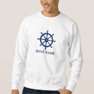 Ihr Schiff oder Name & Navy Blue Ships Wheel Helm Sweatshirt
