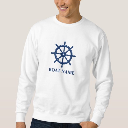 Ihr Schiff oder Name & Navy Blue Ships Wheel Helm Sweatshirt (Vorderseite)