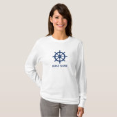 Ihr Schiff oder Name & Navy Ships Wheel Helm White T-Shirt (Vorne ganz)