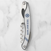 Ihr Schiffsname Rad Helm Blue White Stripe Kellnermesser (Vorderseite)