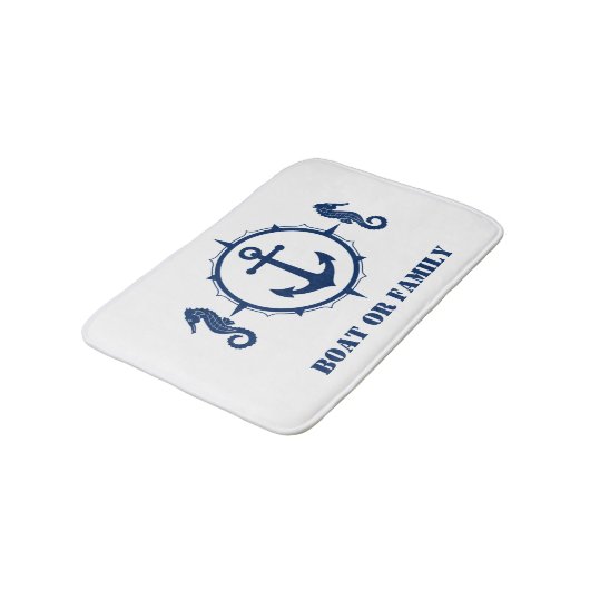 Ihr Seepferd oder Ihr Familienname Anker Weiß Badematte (Schrägansicht)