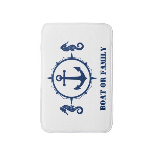 Ihr Seepferd oder Ihr Familienname Anker Weiß Badematte (Vorderseite Vertikal)