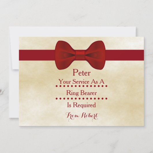Ihr Service als Ring Bearer wird von Red Bow benöt Einladung (Vorderseite)