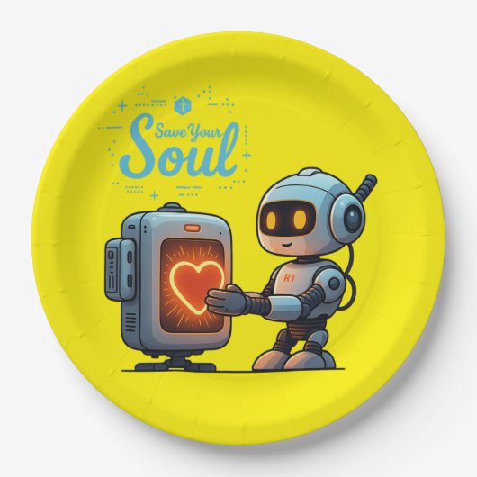 Ihr Soul Niedlich Robot Holding Heart gerettet - F Pappteller (Vorderseite)
