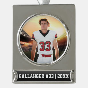 Ihr Sportfoto Personalisierter Weihnachtsschmuck Banner-Ornament Silber