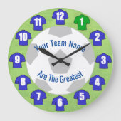 Ihr Team Name Football Clock - Blaue Shirts Große Wanduhr (Vorderseite)