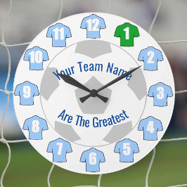 Ihr Team Name Football Clock - Light Blue Shirts Große Wanduhr