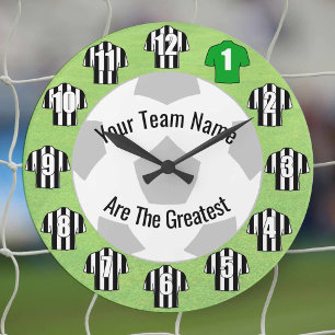 Ihr Teamname Football Clock Black & White Shirts Große Wanduhr