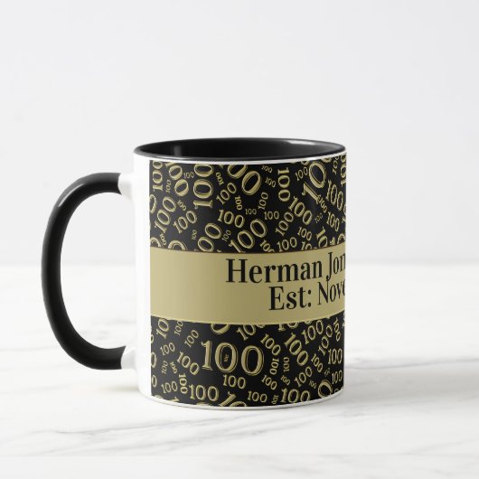 Ihr Text: 100. Zahlenmuster Schwarz/Gold Tasse (Links)