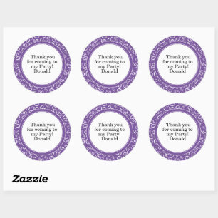 Ihr Text 50. Zufallszahlenmuster Lila/Weiß Runder Aufkleber