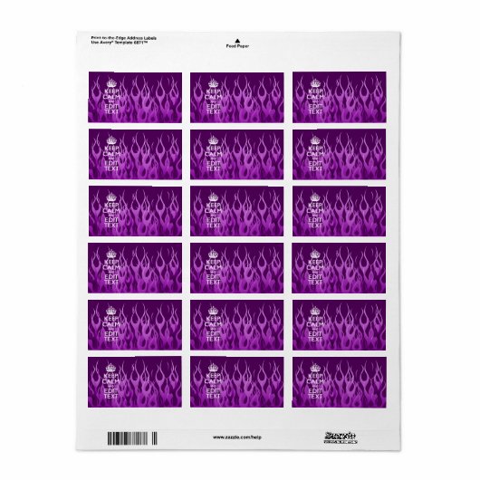 Ihr Text auf Behalten Ruhe auf Lila Racing Flames Adressaufkleber (Vorne)