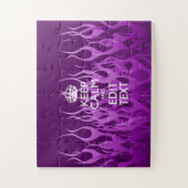 Ihr Text auf Behalten Ruhe auf Lila Racing Flames Puzzle (Vertikal)