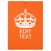 Ihr Text auf Behalten ruhiger Crown Orange Klemmbrett (Rückseite)