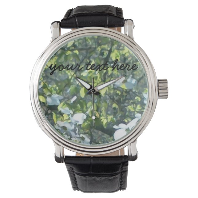 Ihr Text auf dem Hintergrund von White Dogwood-Blu Armbanduhr (Vorderseite)