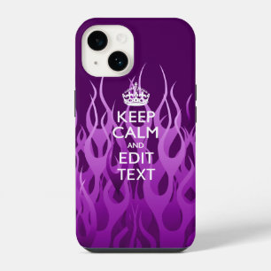Ihr Text auf Keep Calm auf lila Rennflammen iPhone 14 Hülle