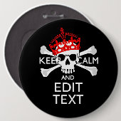 Ihr Text Behalte Ruhe rote Kronenkratzel Skull Button (Vorne & Hinten)