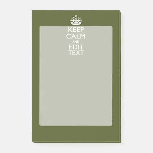 Ihr Text Behalte Ruhe und ist in einem grünen Oliv Post-it Klebezettel (Vorderseite)