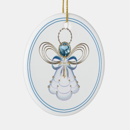 Ihr Text: Blue Filigree Weihnachtsengel des Glaube Keramikornament (Rechts)