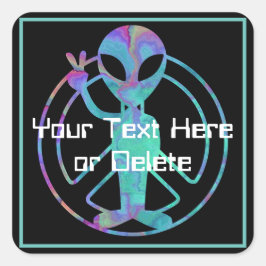 Ihr Text Blue Gefärbte Krawatte Alien Peace Sign N Quadratischer Aufkleber
