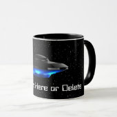 Ihr Text Cool Blue Alien Flying Saucer Space UFO Tasse (VorderseiteRechts)