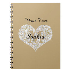 Ihr Text, Diamantenherz, Gold Monogramm, Name Notizblock