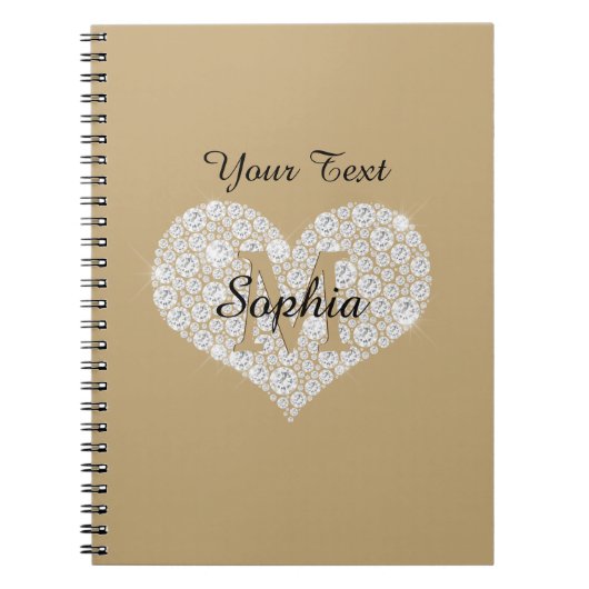 Ihr Text, Diamantenherz, Gold Monogramm, Name Notizblock (Vorderseite)