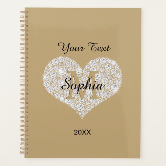 Ihr Text, Diamantenherz, Gold Monogramm, Name Planer (Vorderseite)