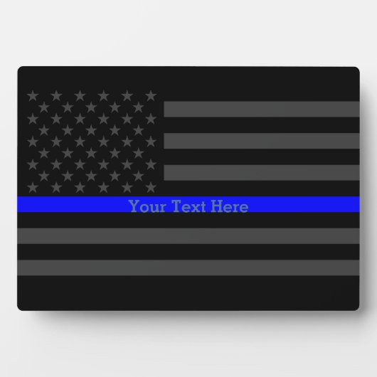 Ihr Text-dünne blaue Linie Schwarz-US-Flag-Display Fotoplatte (Vorderseite)