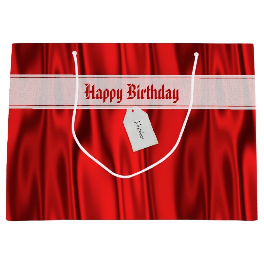 Ihr Text | Elegant Happy Birthday Red Satin Große Geschenktüte (Vorderseite)