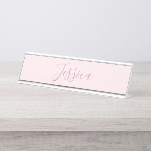 Ihr Text   Elegante Schrift & Soft Blush Pink Schreibtischnamensplakette