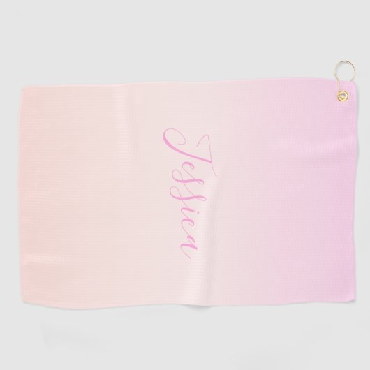 Ihr Text | Elegantes Script & Soft Blush Pink Ombr Golfhandtuch (Horizontal)