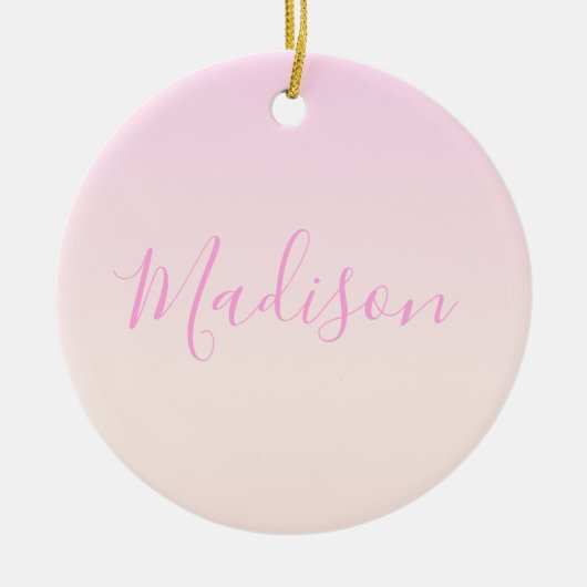 Ihr Text | Elegantes Script & Soft Blush Pink Ombr Keramik Ornament (Vorne)