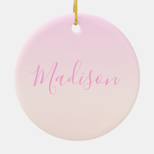 Ihr Text | Elegantes Script & Soft Blush Pink Ombr Keramik Ornament (Hinten)