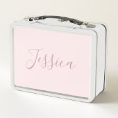 Ihr Text | Elegantes Skript & Soft Blush Pink Metall Brotdose (Rückseite)