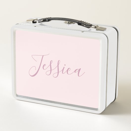 Ihr Text | Elegantes Skript & Soft Blush Pink Metall Brotdose (Rückseite)