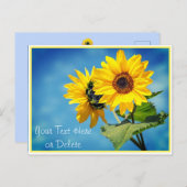 Ihr Text/Farbe Gelbe Sonnenblumen & Blauer Himmel Postkarte (Vorne/Hinten)